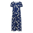 thumbnail image 4 of Viikei Women's Tiered Ruffle Short Sleeve Dress,Women's Flower Printing Casual Short Sleeve Crewneck Dress Casual Flowy Tiered Maxi Beach Dress Navy XL, 4 of 6