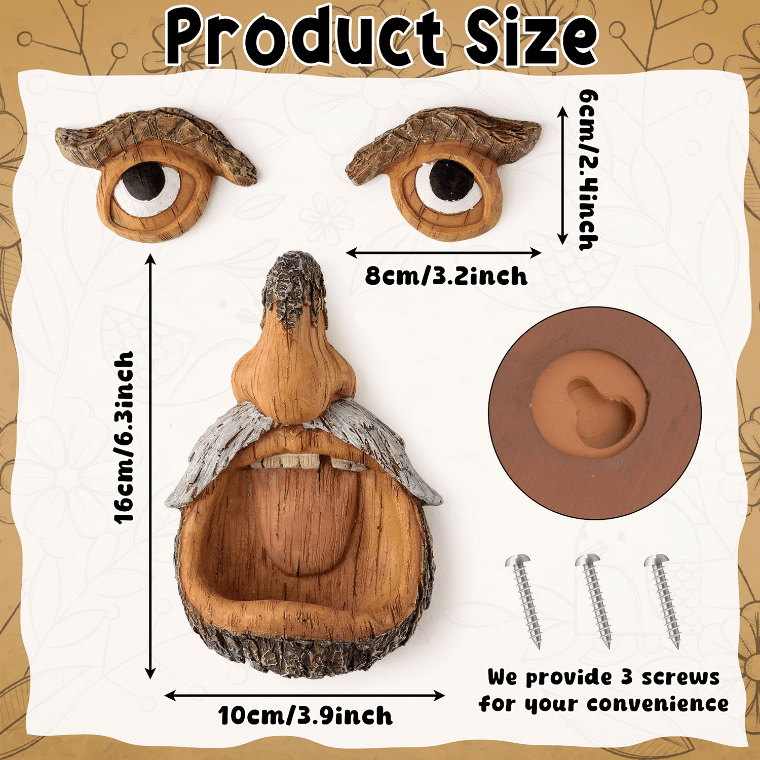 ;MALLMALL6 Tree Face Bird Feeder, Garden Outdoor Decor Yard Art Statue,1pack