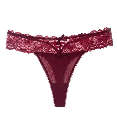 

DNDKILG Low Rise Lace Tangas T-Back Sexy Panties for Women G-String Thongs Stretch Underwear Wine One Size
