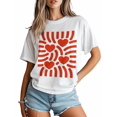 thumbnail image 3 of Women's T-Shirt Red Love Abstract Stripe Minimalist Art Short Sleeve Casual Tee Classic Crew Neck T Shirt for Women White, XS, 3 of 7