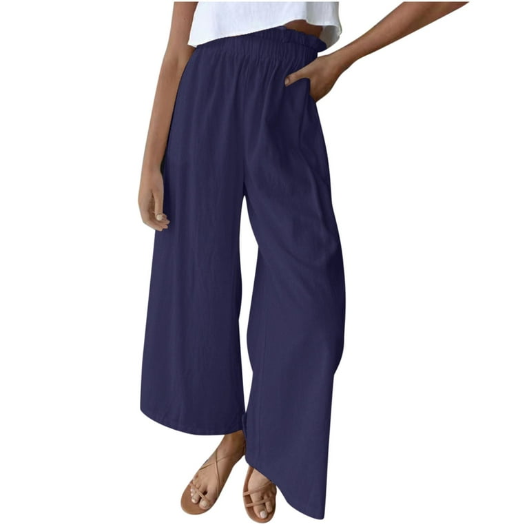 Summer Savings! Zpanxa Women's Slacks Fashion Casual Solid Color Elastic  Cotton And Linen Trousers Pants Women's Sweatpants Work Pants