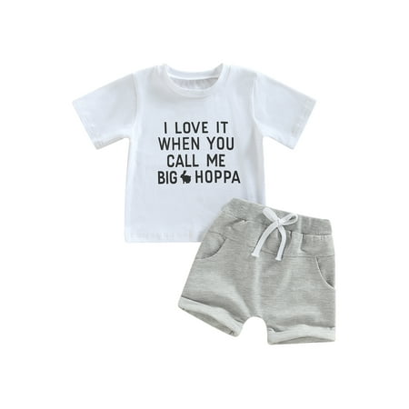 

Xkwyshop Newborn Baby Boy Bunny Clothes Set Letter Pull On T-Shirt Top Crewneck 2Pcs Summer Easter Outfits Suit 12-18 Months