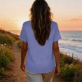 thumbnail image 5 of Embroidered Linen Shirt for Women, V-Neck Short Sleeve Cotton Blend Tunic with Floral Details - Loose Fit Casual Summer Top Light Purple S, 5 of 8