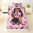 thumbnail image 3 of Erosebridal Cute Black Girls Twin Sheet Sets,Kids Lipstick Cosmetics Pink Sequin Print Stars Bedding 3 Pieces, 3 of 6