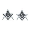 thumbnail image 2 of Bling Jewelry Mens Shield Round Freemasons Compass Symbol Shirt Cufflink for Men Blue Black Enamel, 2 of 4