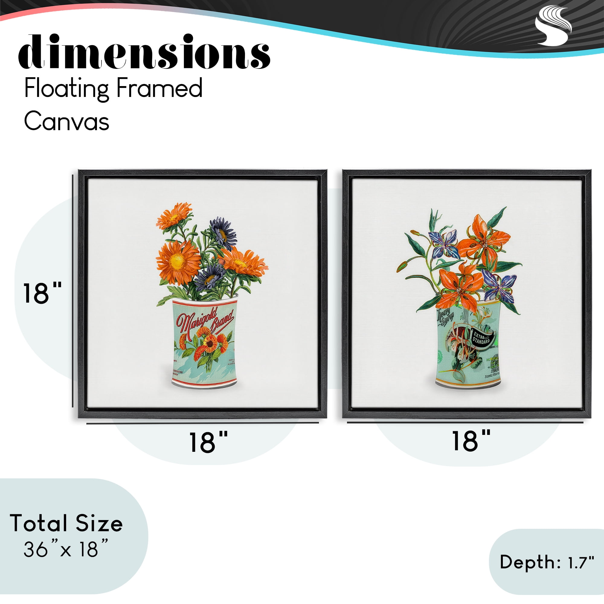 Stupell Industries Nostalgic Marigold & Lily Bouquets 2 Piece Black Framed Floater Canvas Set, design by Val Rhodes