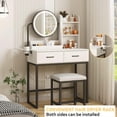 thumbnail image 3 of Vabches Vanity Desk Set with Round Mirror and Lights, Makeup Vanity Table with Stool and 2 Drawers, Vanity Table for Small Space, 3 of 8