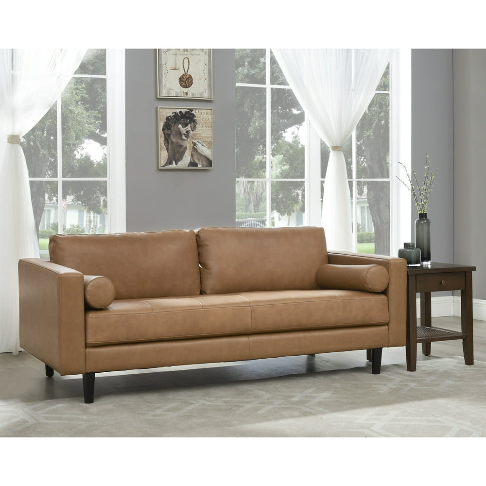 Naomi Home Marisa Top Grain Genuine Leather MidCentury SofaColorTan