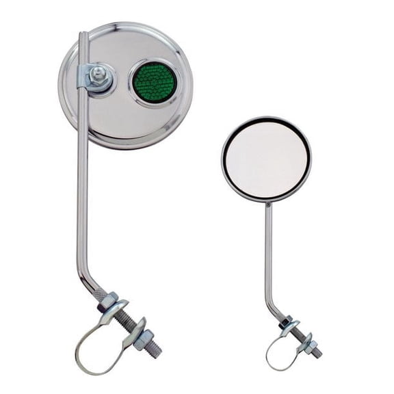 OG 3" Round Bicycle Mirror Chrome w/ Green Reflectors