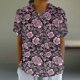 thumbnail image 2 of Tops de Manga Corta para las Mujeres Suelto Ajuste Casual Cortado Manga Corta Blusa de Impresión, Camisa Suelta de Cuello Redondo de Poliéster, Lavado a Mano Primavera Verano, 2 of 5