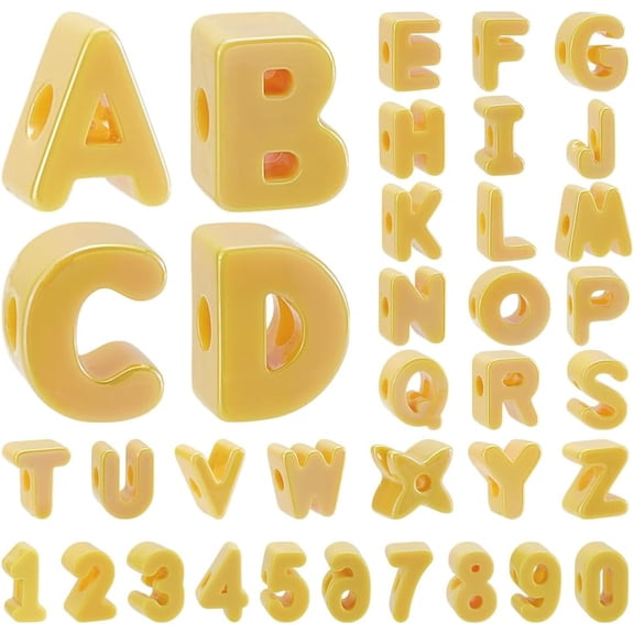 36Pcs Cute Large Yellow Letter Beads Jumbo Square Acrylic Number Beads 6mm Large Hole Alphabet Bead Bracelet Craft Bead