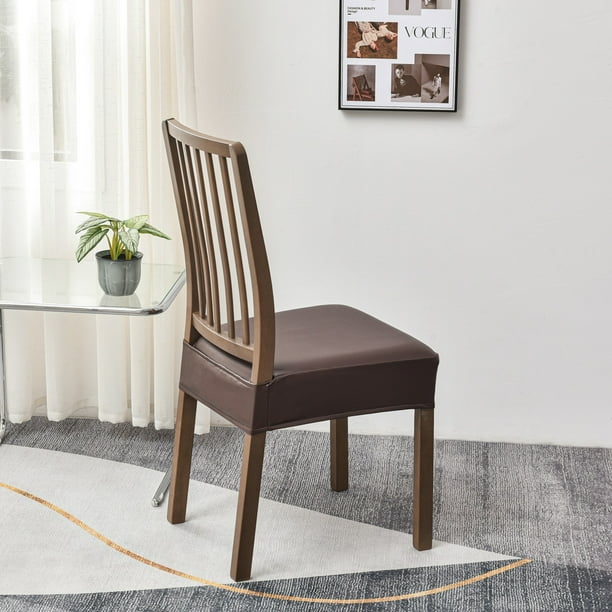 Nvzi 2 fundas de asiento impermeables para sillas de comedor, fundas de asiento de silla de cuero sintético, funda protectora de silla de comedor extraíble y lavable (marrón oscuro)