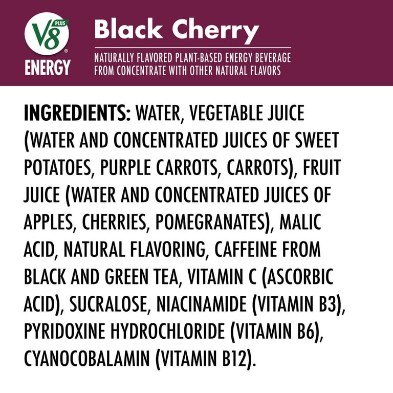 V8 +ENERGY Black Cherry Energy Drink, 8 fl oz Can (Pack of 6
