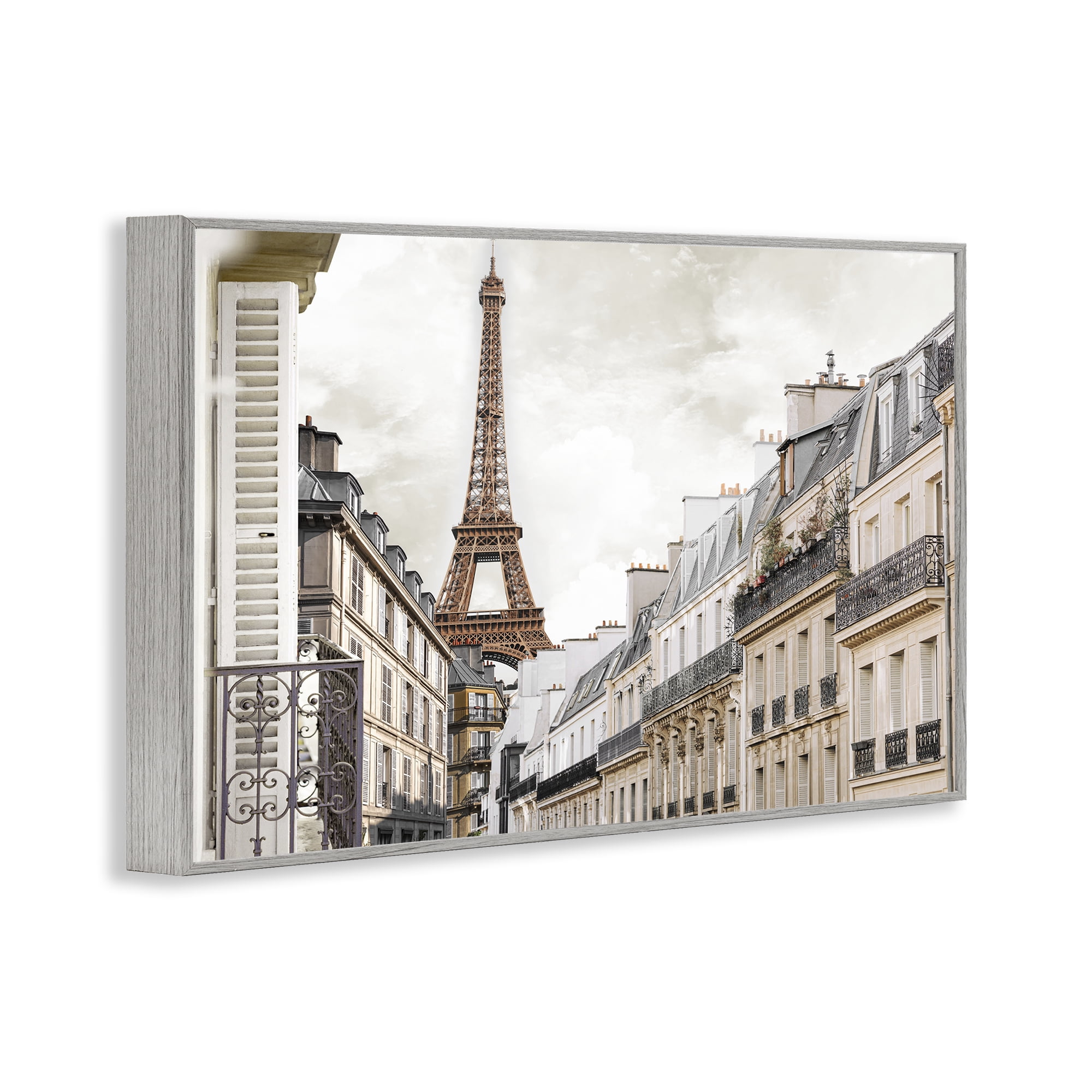 Stupell Industries Eiffel Tower Through Parisian Balconies Gray Framed Giclee Art, design by CAD Designs