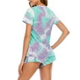 thumbnail image 3 of Plebaso Women's Tie-Dye Pajama Sets 2 Piece Outfit Short Sleeve Shorts Matching Sleepwear Lounge Set, 3 of 7