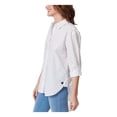 thumbnail image 3 of GLORIA VANDERBILT Womens White Printed Roll-tab Sleeve Collared Button Up Top L, 3 of 4