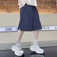thumbnail image 2 of Wdgfv Boys Cargo Shorts Knee Length Wide Leg Bermuda Shorts Loose Casual Solid Elastic Waist Long Short Pants with Pockets 4-5 Years, 2 of 5
