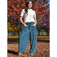 thumbnail image 4 of Women'S Corduroy Pants Baggy Wide Leg Pants Casual Elastic Waisted Palazzo Harem Pants with Pockets Blue XXL, 4 of 8