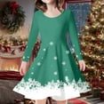 thumbnail image 2 of GBSYEWXS Christmas Child Girls Dress Crew Neck Snowflake Print Long Sleeve A-Line Trendy Relaxed Fit Dresses Green Size 6-7 T, 2 of 5
