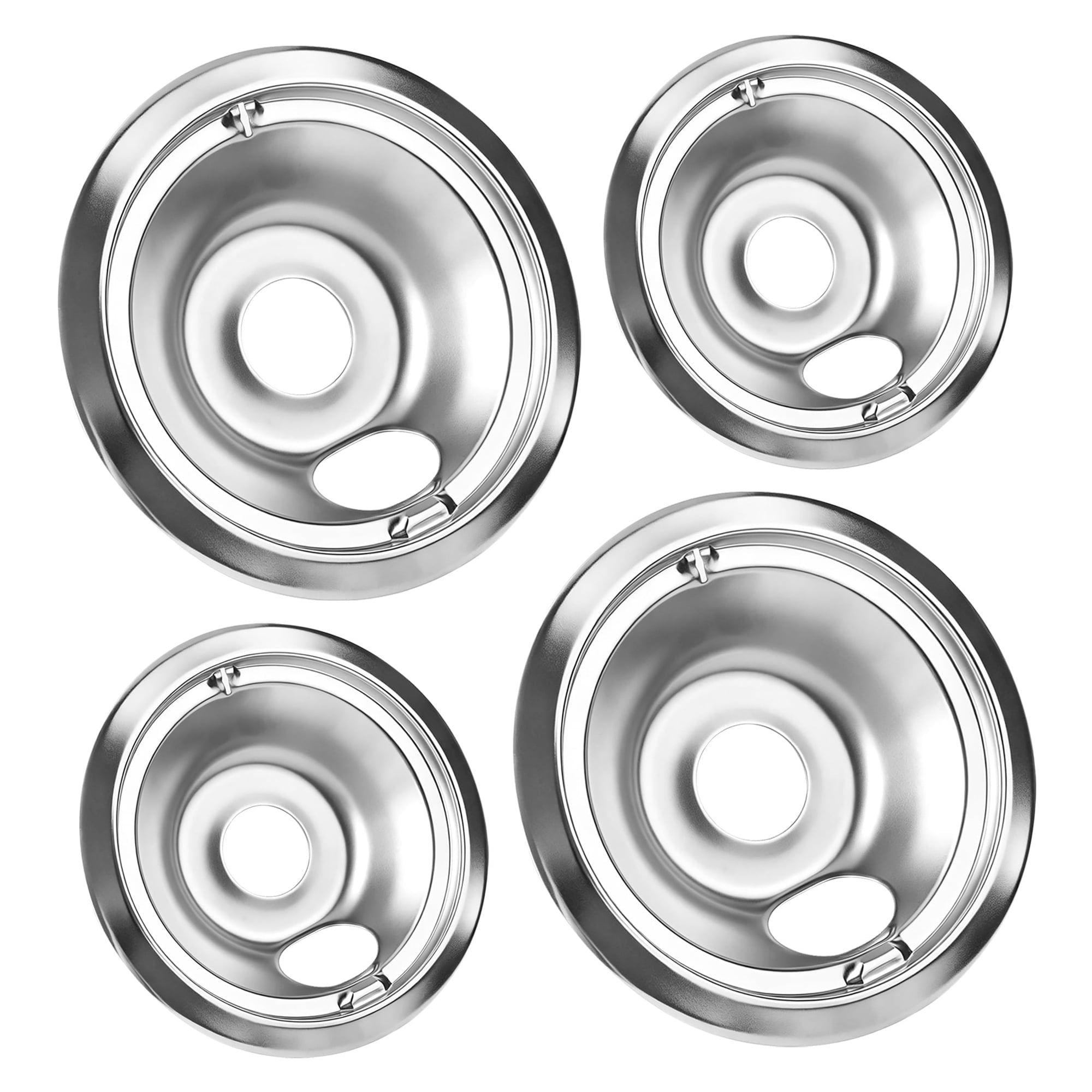 4pcs Electric Stove Drip Pans, WB31T10010 WB31T10011 Chrome Range Drip Pans for Electric Stove Compatible with GE, Hotpoint, Kenmore Electric Stove