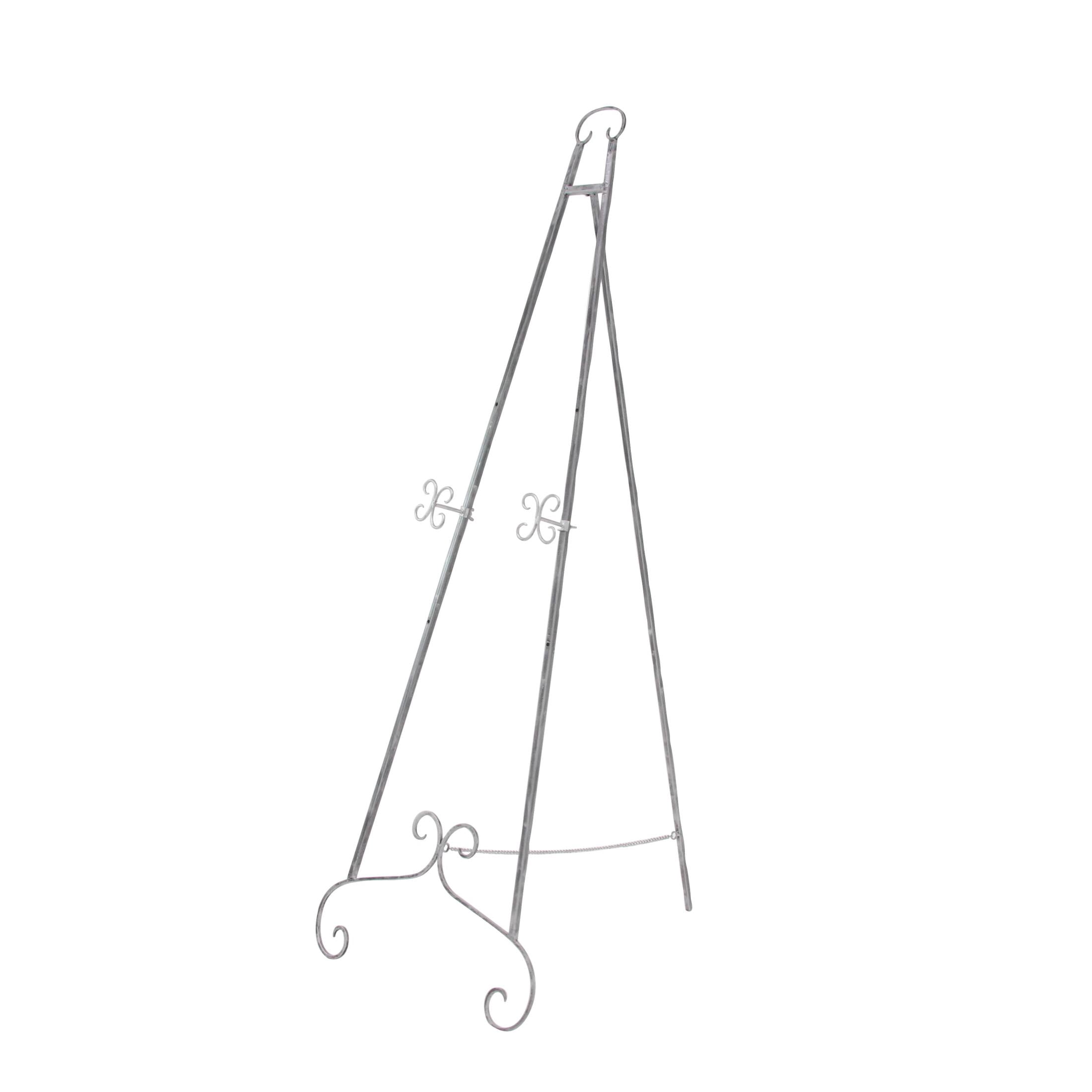 DecMode 25" x 70" Silver Metal Tall Adjustable Floor 3 Tier Scroll Easel, 1-Piece