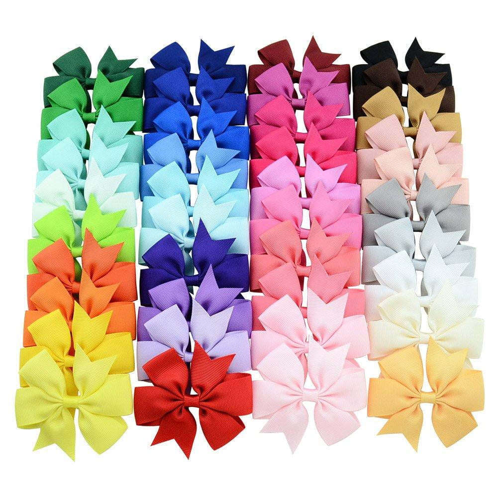 3.5" Girls Toddlers Kids Multi Color Hair Bows Clip With Pattern Pack of 40 