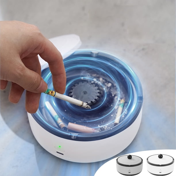 Cenicero purificador recargable USB con aromaterapia - temporizador de 5 minutos, ABS retardante de llama, blanco/gris, 5,12x5,12x2,56 pulgadas