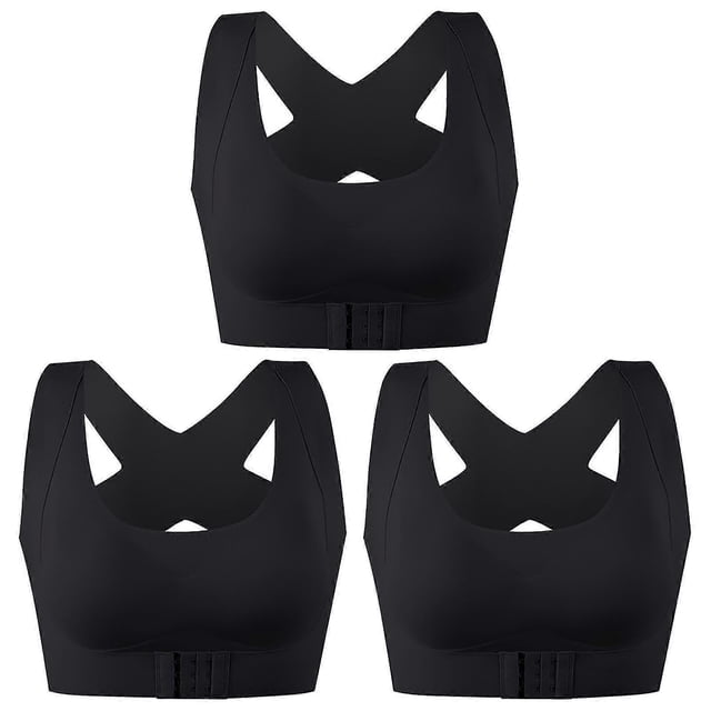 3pcs Sports Bra Black Seamless Yoga Push Up For Women Elastic Posture Corrector