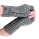 thumbnail image 3 of 1 par de guantes de punto de medio dedo, jacquard acrílico, cálidos, gruesos y suaves, color gris, para invierno., 3 of 12