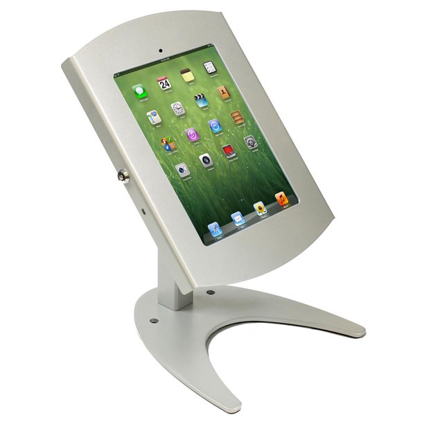 Tabletop iPad Stand, Counter Mount Locking Enclosure, Hinged Door