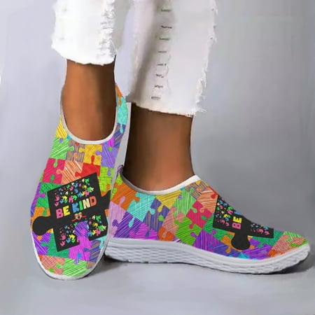 Autism Awareness Shoes Be Kind Printed Soft Women s Shoes Puzzle Design Summer Loafers Slip On Shoes Zapatos