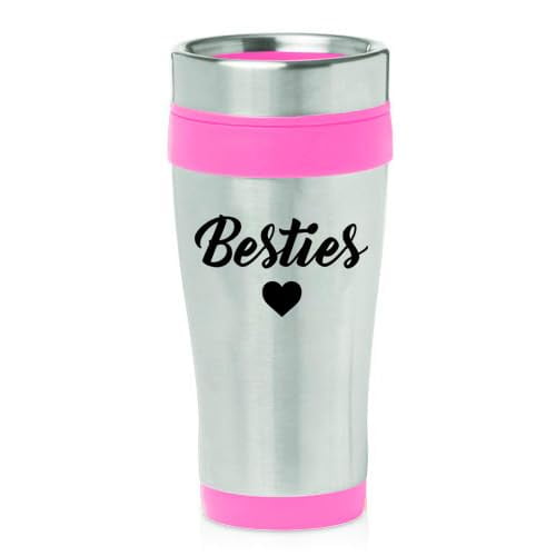 16oz Insulated Stainless Steel Travel Mug Coffee Mug Tumbler Besties Best Friend (Pink)