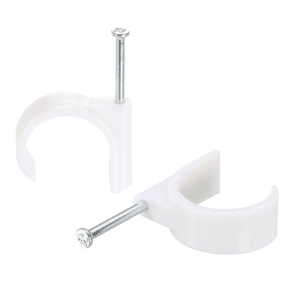 Uxcell 30mm Dia White Round Cable Clips with Steel Nail 24 Pack