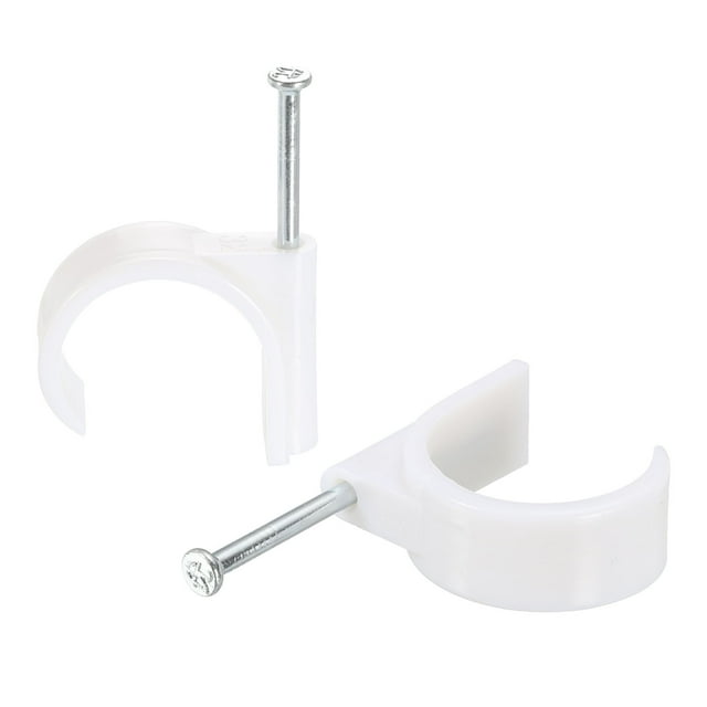 Unique Bargains 30mm Dia PVC White Round Cable Clips with Steel Nail 24 Pack