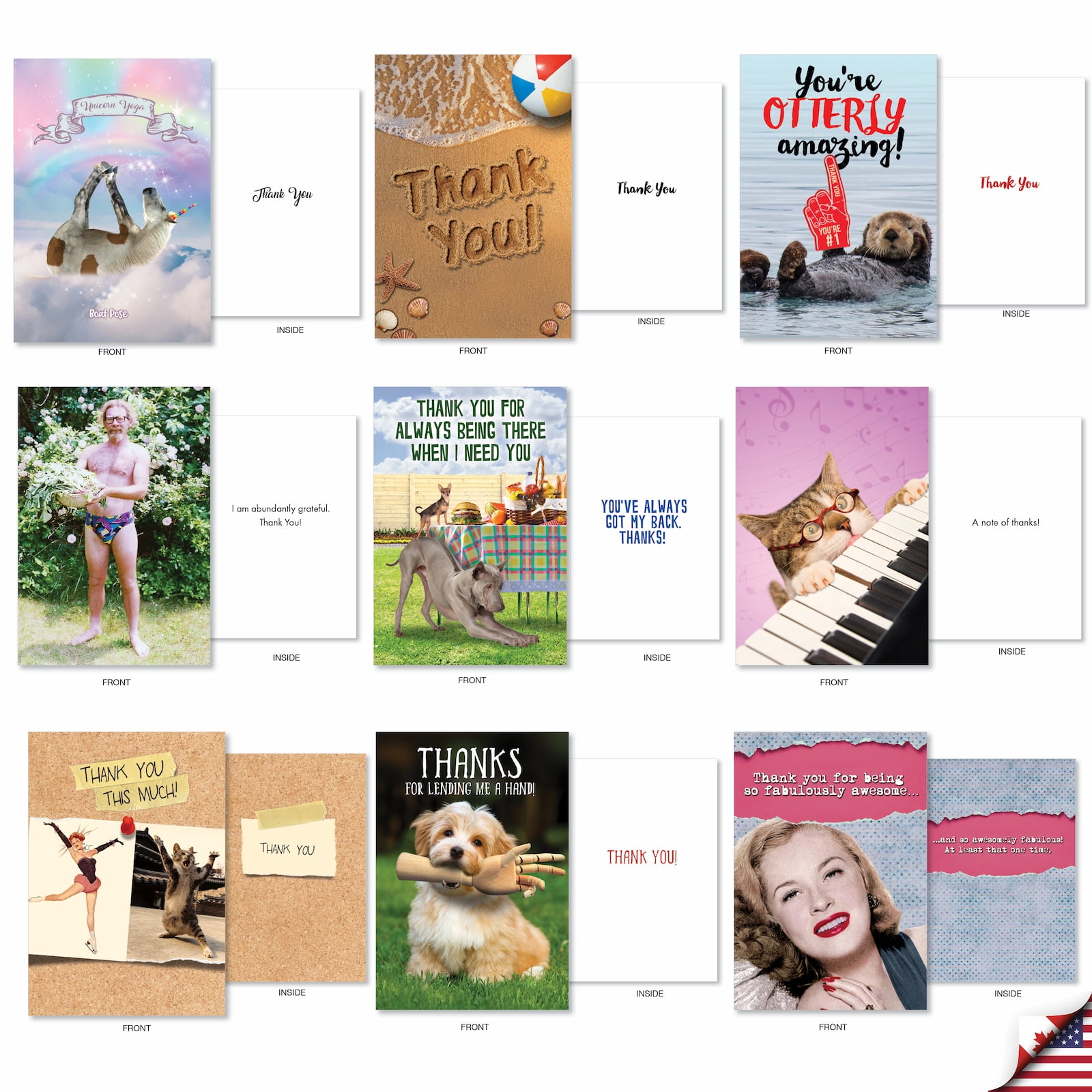NobleWorks 36 Assorted Box Set Funny Thank You Greeting Cards w/5 x 7 Inch Envelopes (36 Designs, 1 Each) Thanks A Lot AC7738TYG-B1x36
