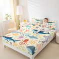 thumbnail image 3 of Manfei Cartoon Whale Shark King Sheets, Sea Coral Animal Bedding, Cream Blue, 4pcs, 1 Flat Sheet, 1 Fitted Sheet and 2 Pillowcases, 3 of 6