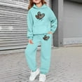 thumbnail image 2 of oqasdz Valentine's Day Girls Sweatsuit Leopard Heart Print Long Sleeve Hooded Sweatshirt And Jogger Pants For Toddler And Kids Sports Athletic Sweat Suit, 2 of 6