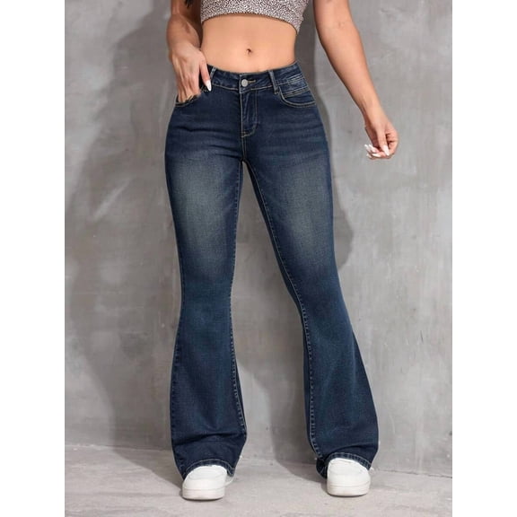Petite High Waist Pocket Slim Fit Flare Jeans for Women