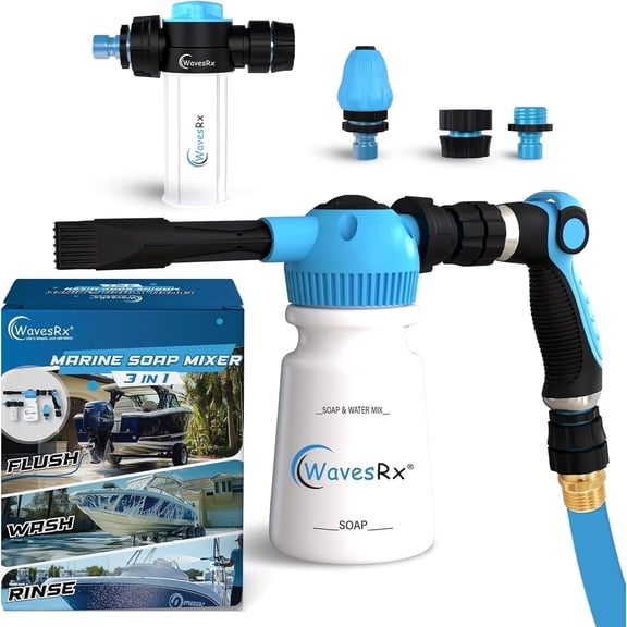 WAVESRX Boat & PWC Soap & Engine Flush Mixer Bundle – Foam Cannon for Pressure Washer Accessories, Garden Hose & Jetski Cleaning Kits