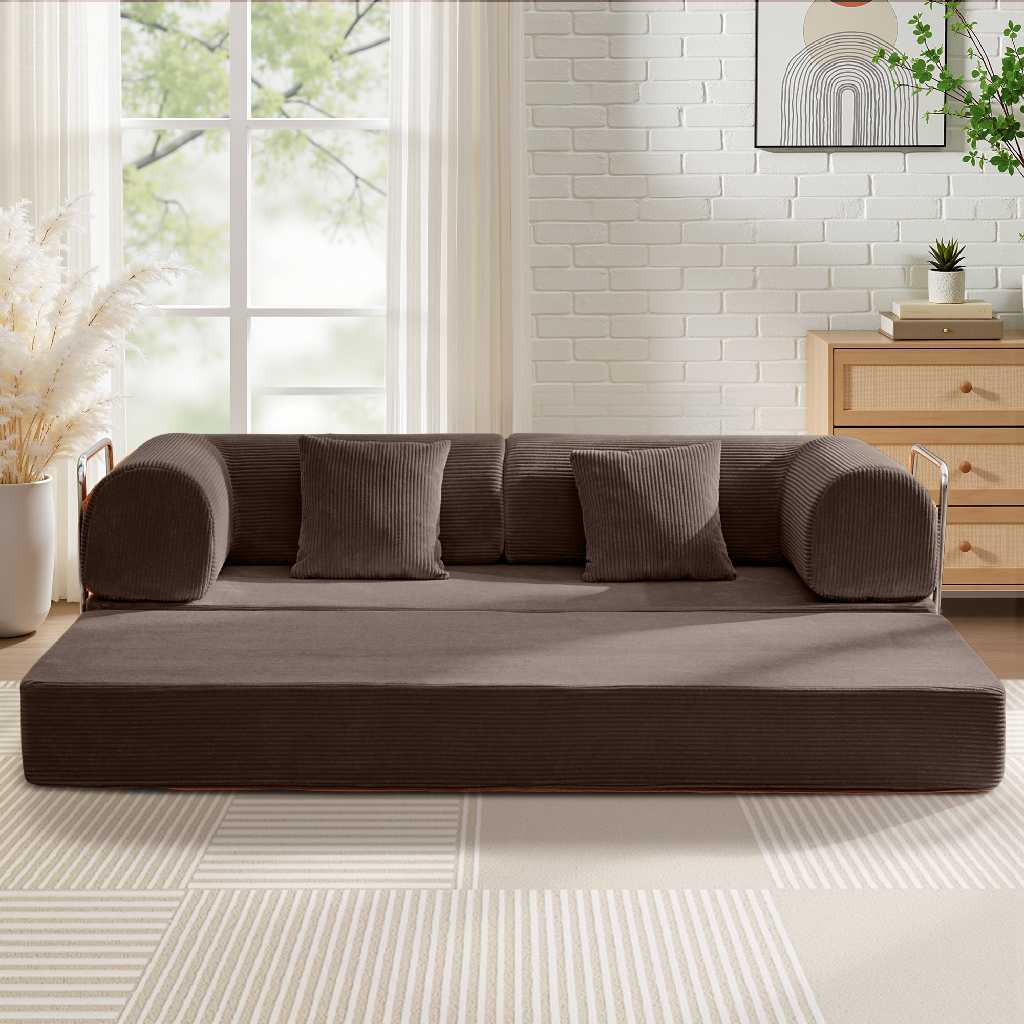 COOLHUT 78.7" W Combination Sofa, High Rebound Density Foam Sofa Couch, Two Forms Floor Couch Three Seats Sofa Bed for Living Room, Bedroom, Coffee