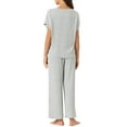 thumbnail image 3 of INSPIRE CHIC Women's Lounge Outfits Ribbed Knit Short Sleeve Tops with Shorts Soft Casual Pajama Sets L Gray, 3 of 6