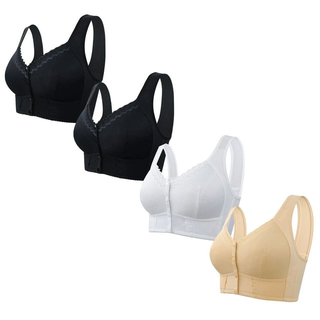 Timegard Bras for Women 4pc Plus Size Front Closure Full Coverage Support Breathable Comfy Wireless Bras