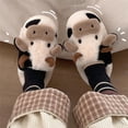 thumbnail image 4 of Gyujnb Kids Cotton Slippers Fluffy Plush 3D Cartoon Cow Full Face on Open Back Thick Soft Cushioned Sole Lined Warm Indoor Winter Daily House Footwear,5-5.5 Years, 4 of 9