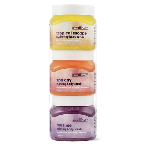 3 Pack Exfoliating Body Scrub Set - Tropical Escape, Spa Day & Me Time - 21 oz