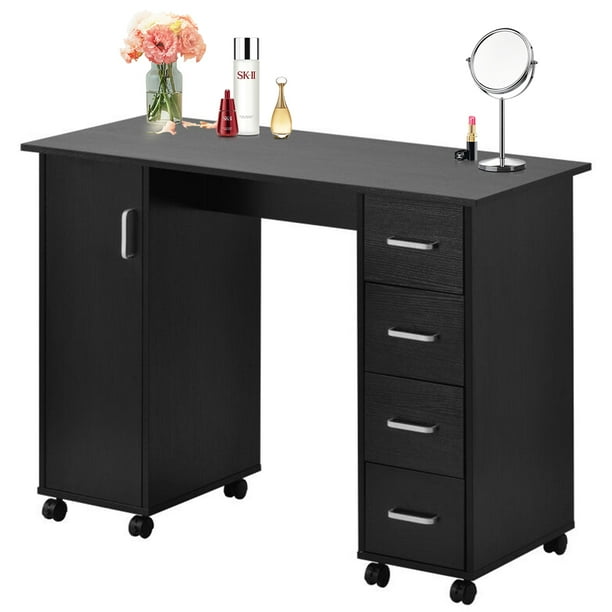 Manicure Table, BTMWAY Wood Nail Salon Station Table, Rolling Manicure