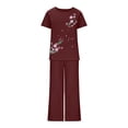 thumbnail image 5 of Ecqkame Womens Pajama Sets Summer Loose Casual Short Sleeve Round Neck Top Comfortable Breathable Pajamas Sets for Woman Wine XL, 5 of 8
