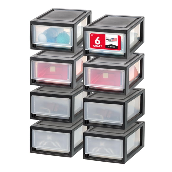 IRIS USA 6 Qt. Plastic Drawer Storage Organizer Stacking Drawers, 8-Pack, Stackable Unit with Sliding Drawer for Clothes Bedroom Kitchen Under Sink P