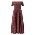 thumbnail image 6 of Fesfesfes Plus Size Dress for Women Off the Shoulder Short Sleeve Boho Dress Shirred Bodice Splicing Floral Print Summer Dress High Slit Oversize Beach Long Dress, 6 of 9