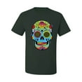 thumbnail image 2 of Wild Bobby, Colorful Floral Sugar Skull Streetwear Men's Graphic T-Shirt, Forest Green, Small, 2 of 3