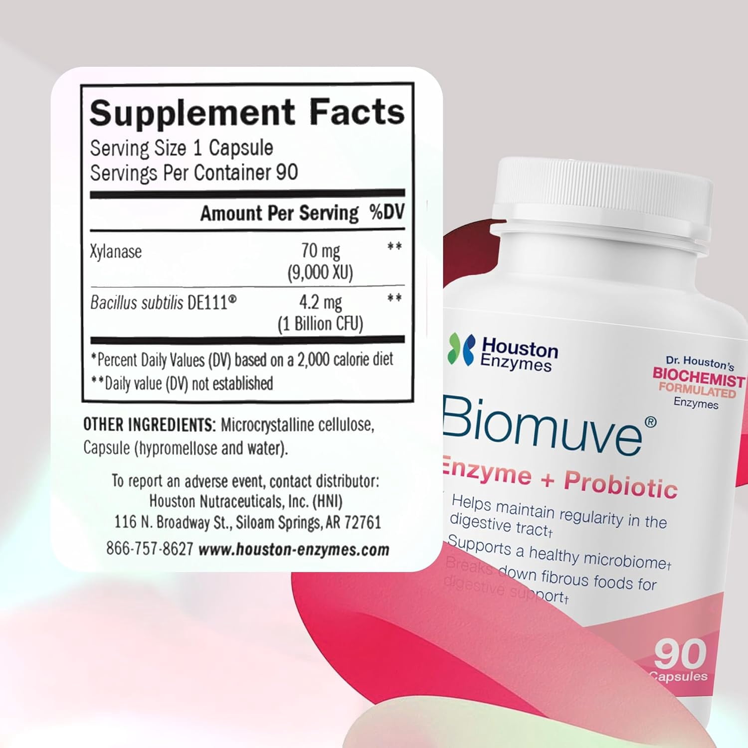 Houston Enzymes Biomuve for Digestive Support, Maintain Regularity & Healthy Microbiome - 90 Cap